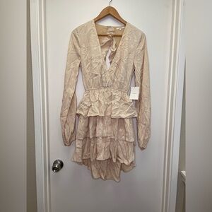 Tularosa REVOLVE Cream Open Back Ruffle Mini Dress | Romantic Tiered Boho Dress